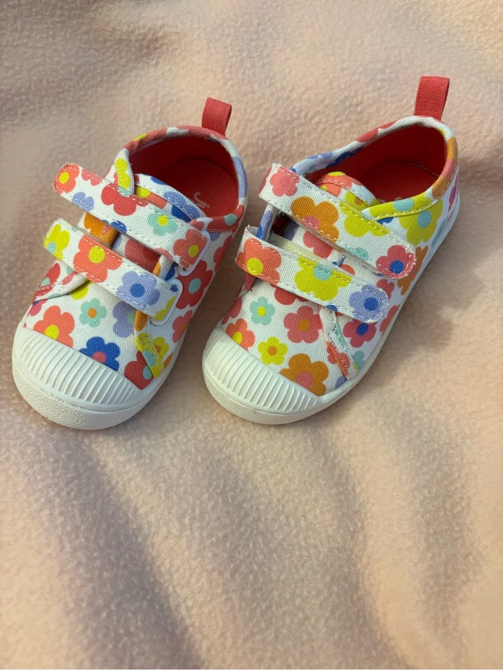 Kohl's White Canvas Kids Sneakers with Pink, Yellow, Blue & Orange Flowers